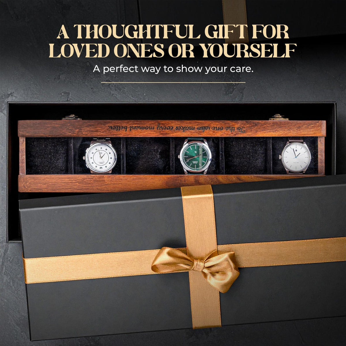 Personalized Rosewood Watch Box – 1 to 6 Slot Wooden Watch Organizer with Glass Lid – Gift for Men, Dad, Husband, Groomsmen - Christmas Gift