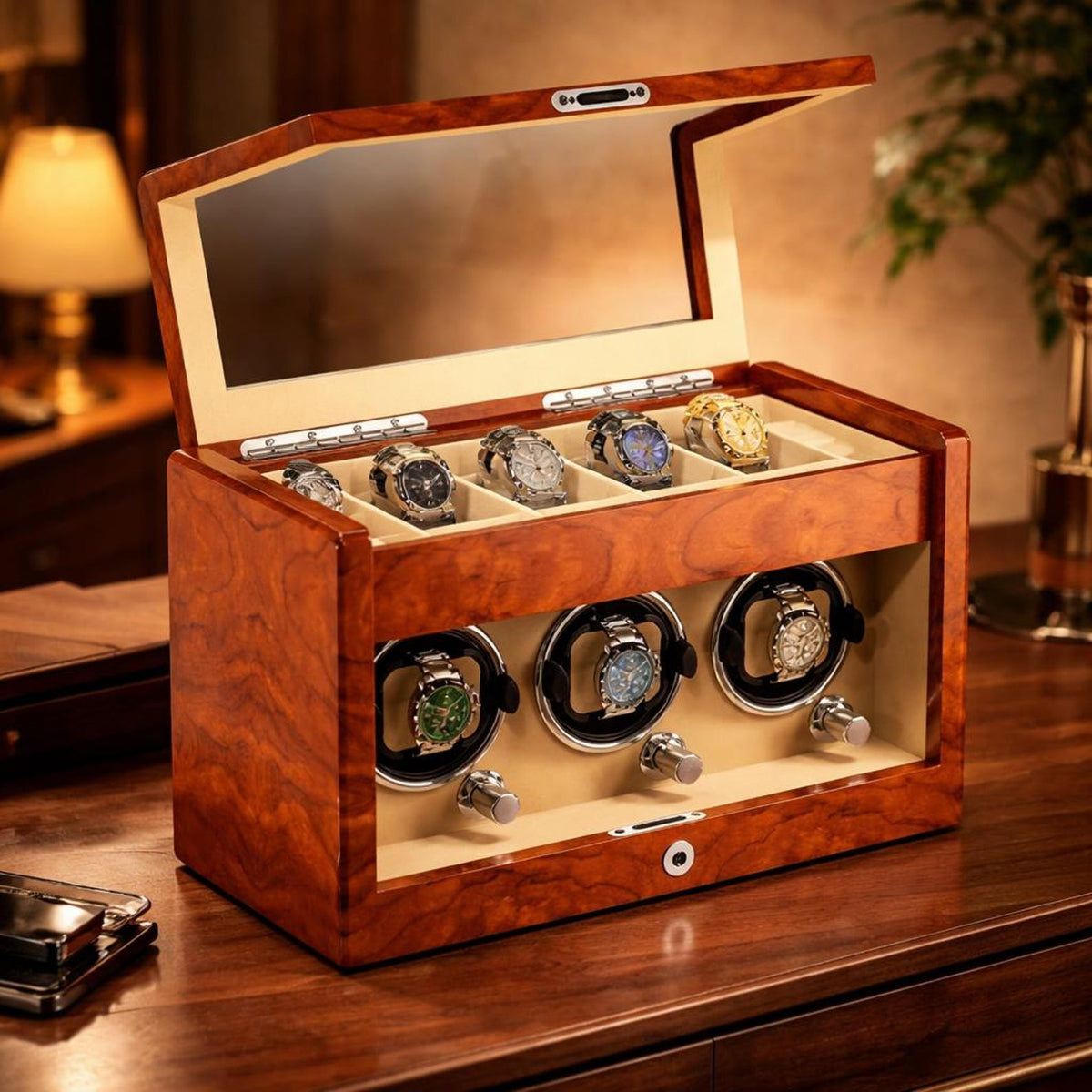 Lockable Piano Lacquer Watch Winder – Automatic Rotation & Storage