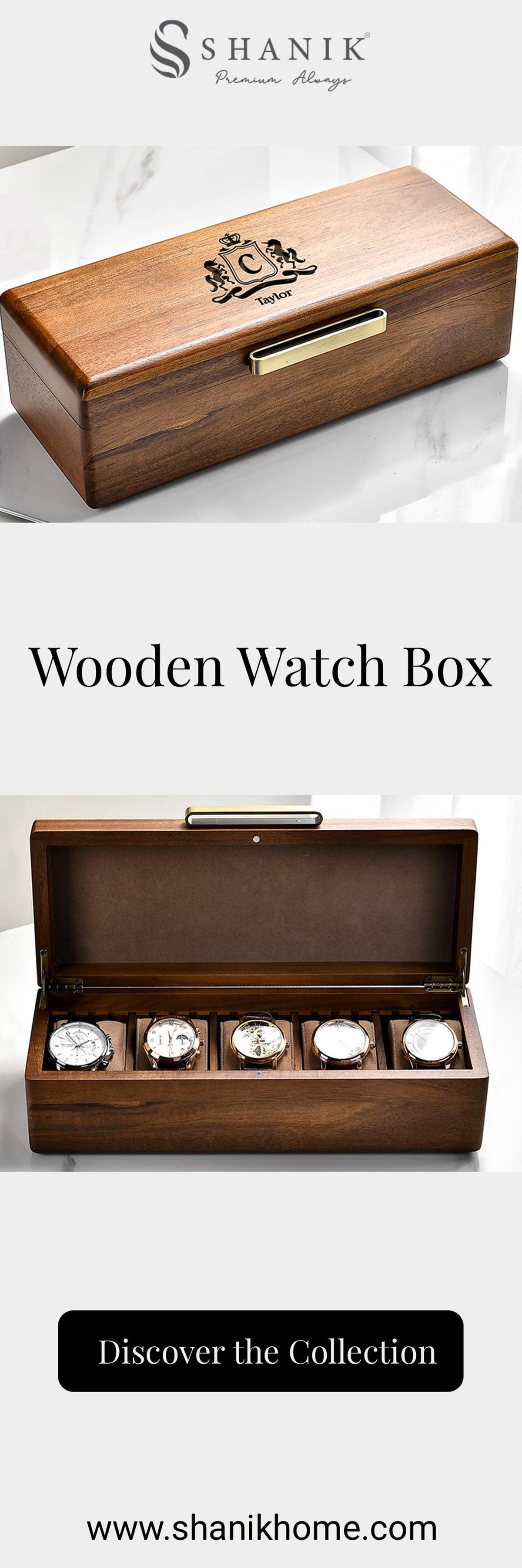 Engraved Wood Watch Box Personalized Men’s Valet Tray Acacia 5 Watch Organizer for Dad Birthday Idea Anniversary Gift for Him