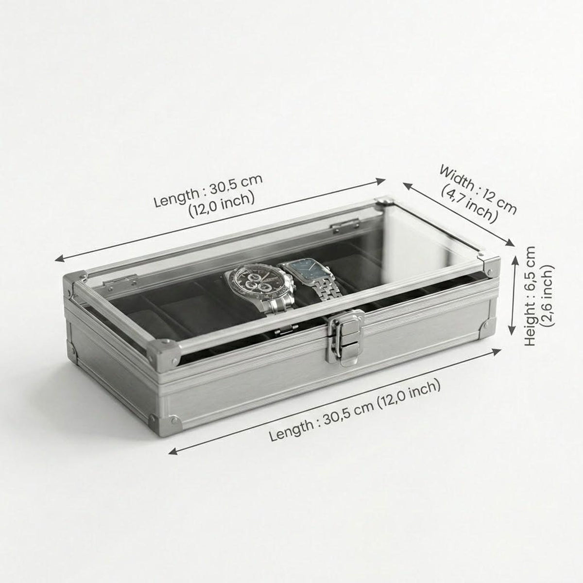 Aluminum Watch Box for Men, Metal Watch Case Organizer with 6 Slots Gift