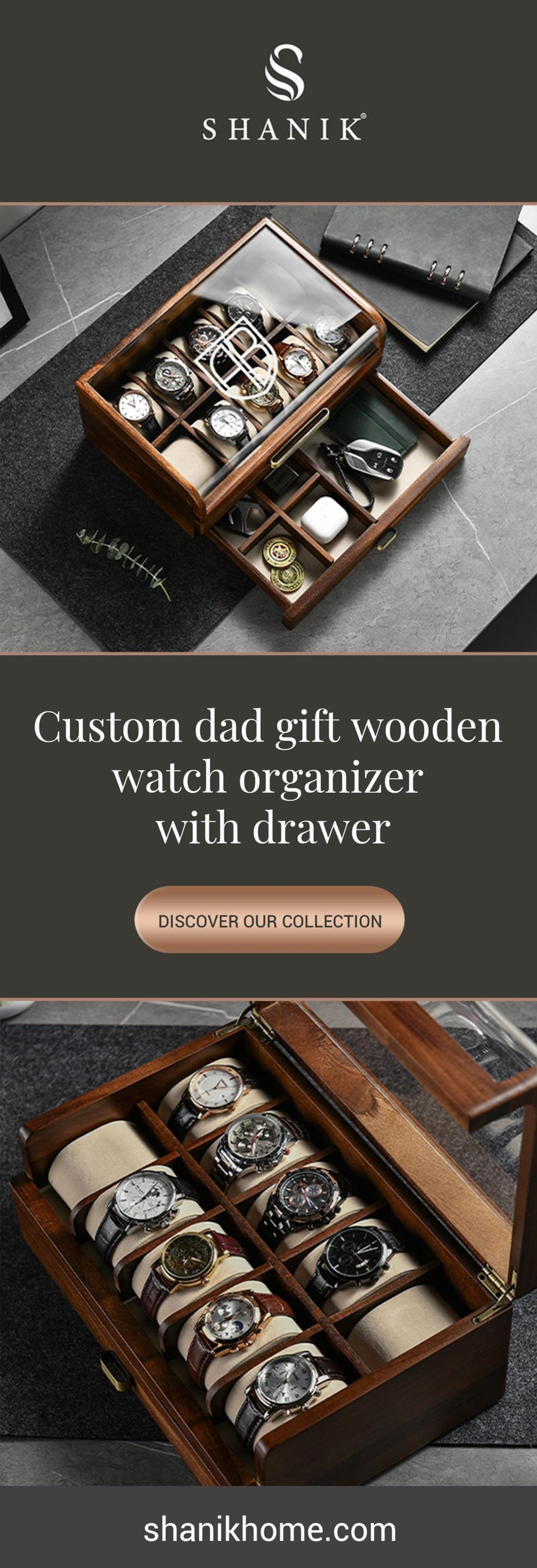 Unique Birthday Gift for Boyfriend Engraved Men’s Wooden Watch Box Luxury Closet Organizer 5th Year Anniversary Gift for Husband
