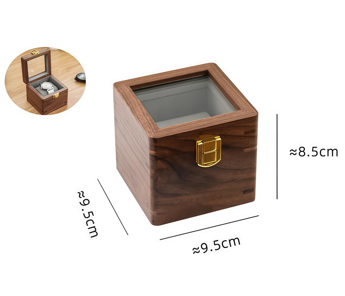 Walnut Wood Single Watch Box with Glass Lid, Luxury Watch Display Case, Handmade Wooden Watch Organizer, Gift for Men Husband Anniversary