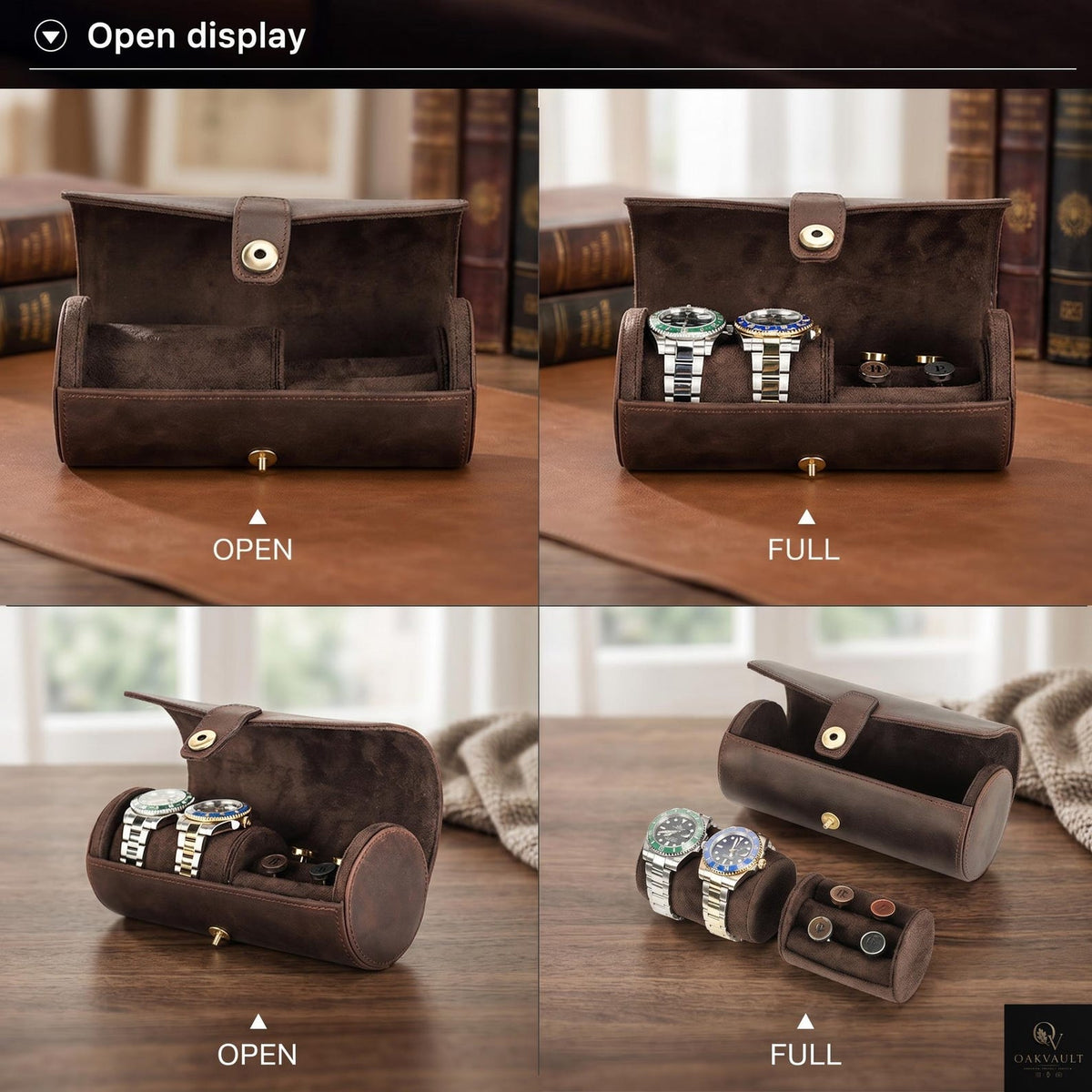 Leather Watch Roll Organizer, Luxury Travel Jewelry Storage Case