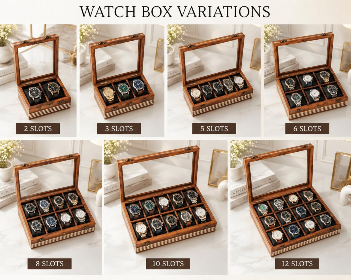 Personalized Wooden Watch Box, 2-12 Slot Watch Organizer, Rosewood Watch Display Case, Glass Lid, Luxury Storage Box, birthday Gift for Men