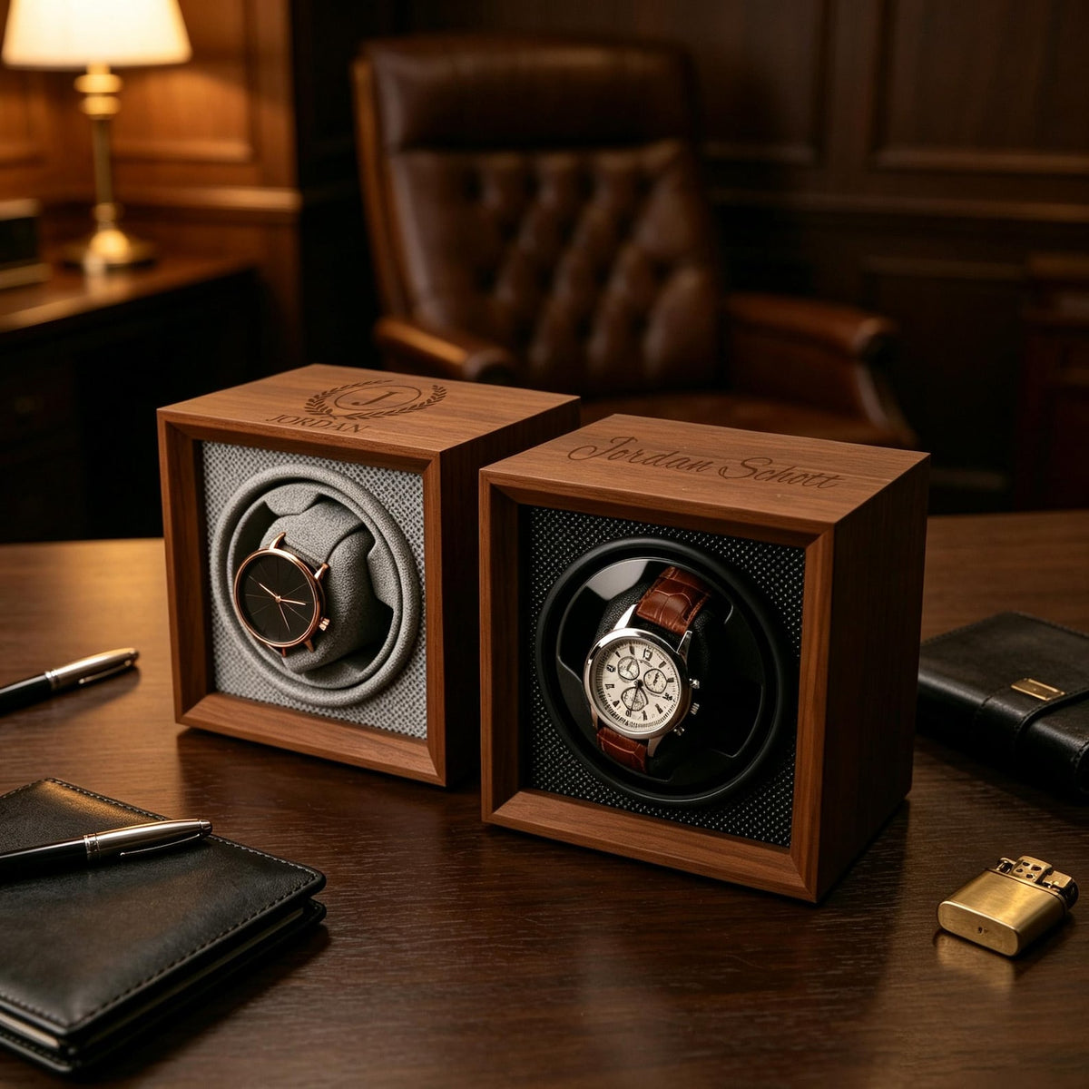 Personalized Automatic Wood Watch Winder, Custom Engraved Name Watch Holder, Engraved Watch Box, Gifts for Him