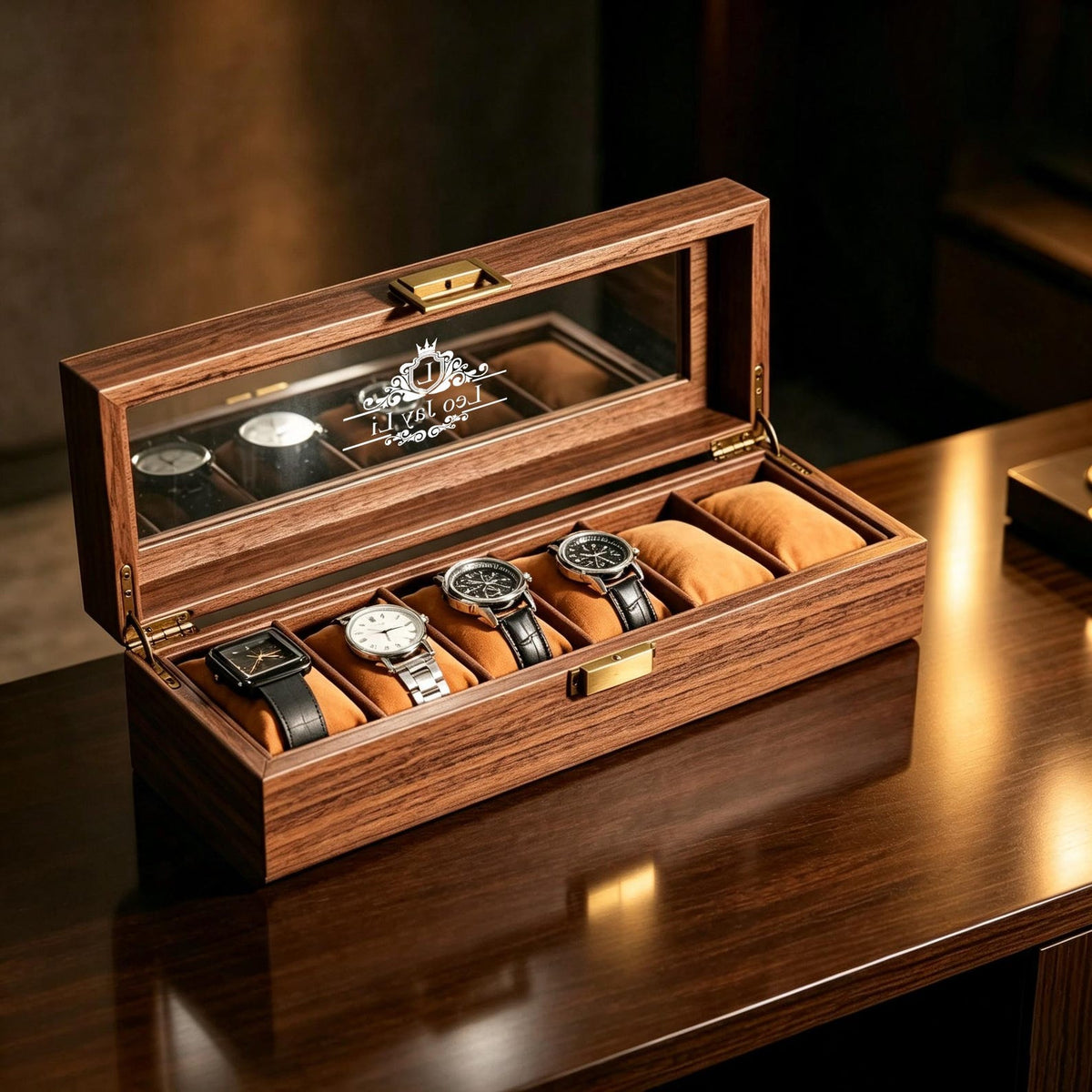 Personalized Wooden Watch Box with Drawer,Custom Engraved Watch Storage Case for Men, Watch Display Organizer Gift for Dad Husband Groomsmen