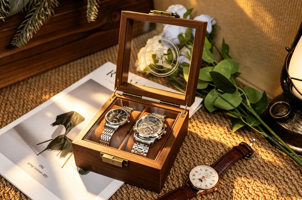 Personalized Handmade Wooden Watch Box with Double-Slot, Watch Display Case, Watch Storage Organizer - Teakwood, Fathers Day Gift, Mans Gift