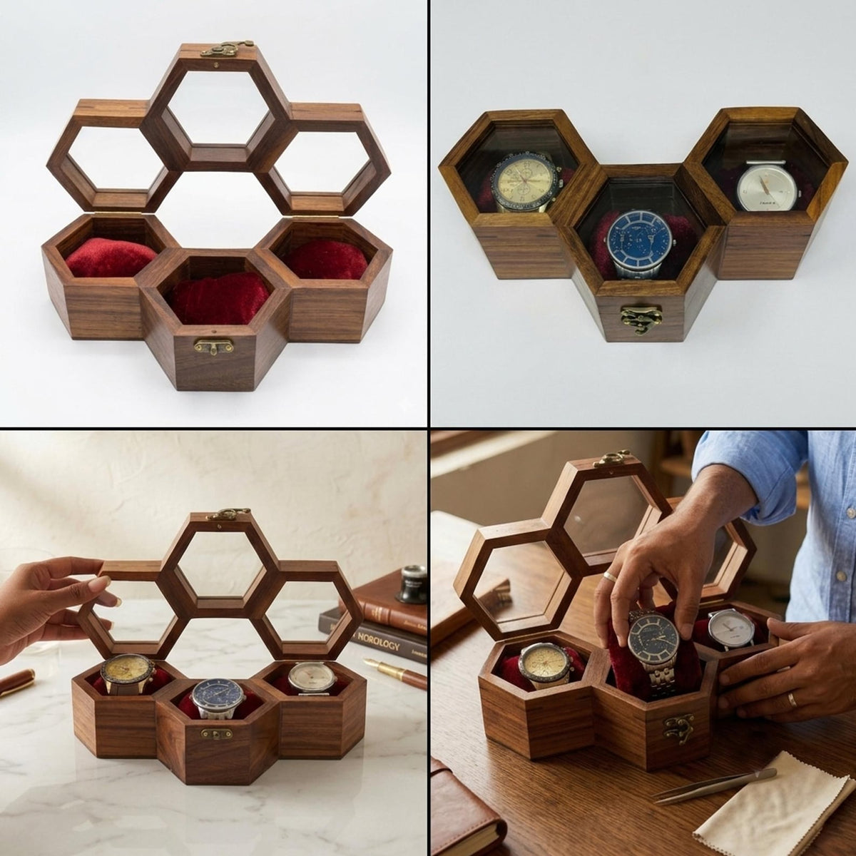 Handcrafted Wooden Watch Box, Vintage Gift, 1-5 Slot Organizer