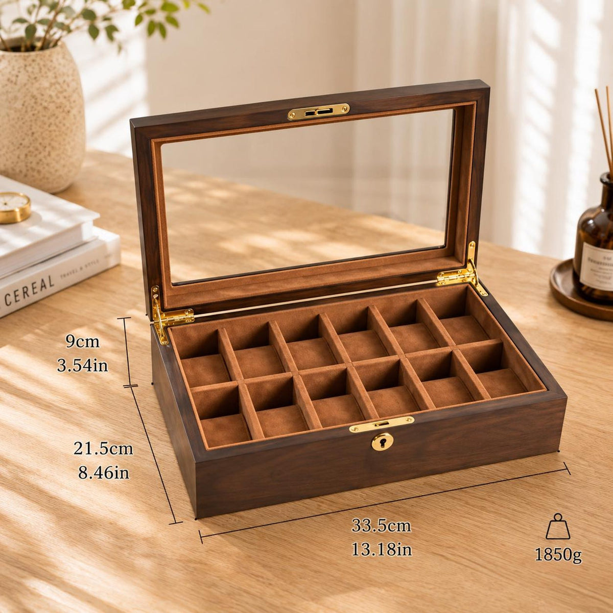 Vintage Wood Watch Box with Glass Lid, Watch Organizer Display Case, Jewelry Storage Box, Watch Collector Gift for Men