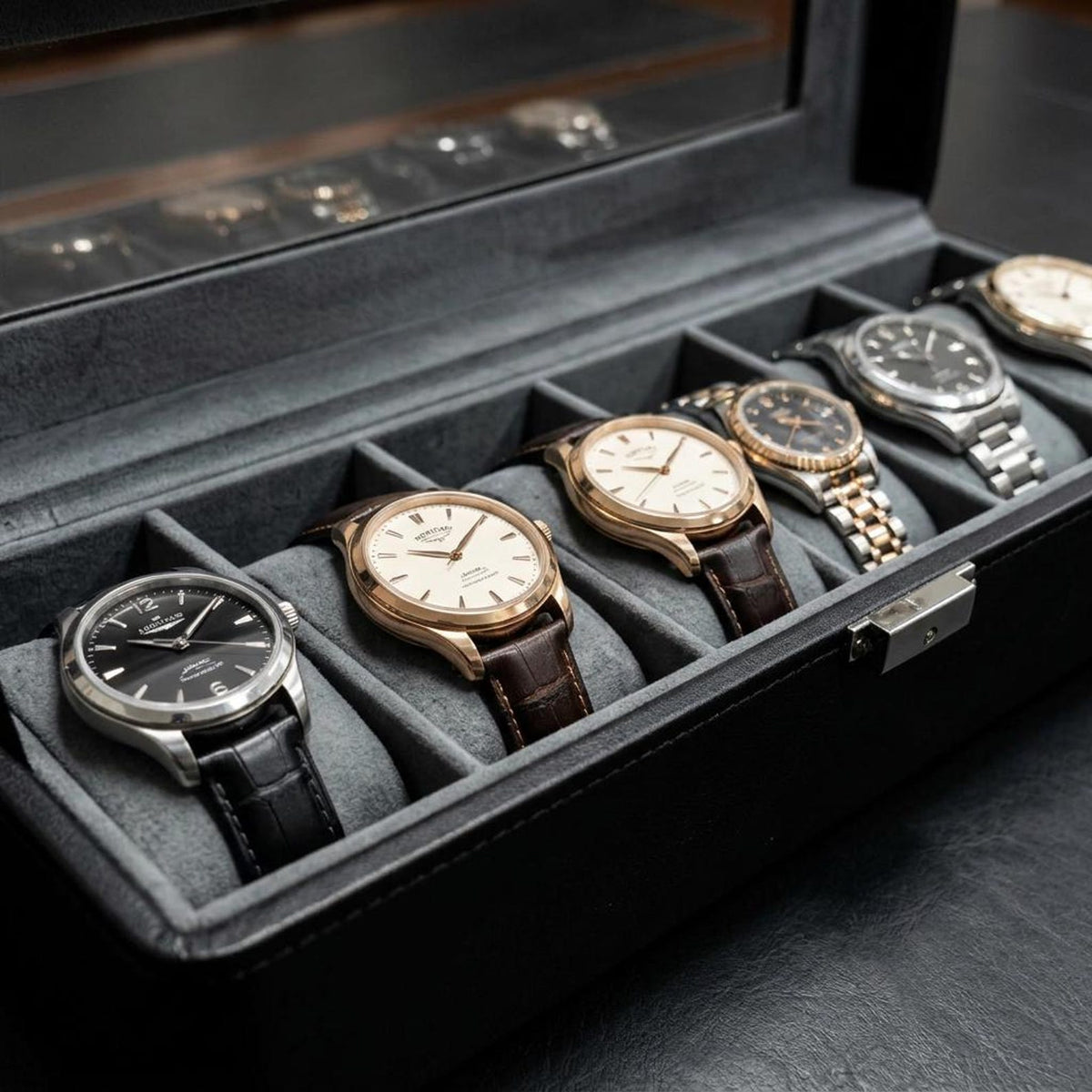 Luxury 6 Slot Leather Watch Box Set | Lockable Watch Display Case with Clear Window + Bracelet Organizer | Premium Gift for watch collectors