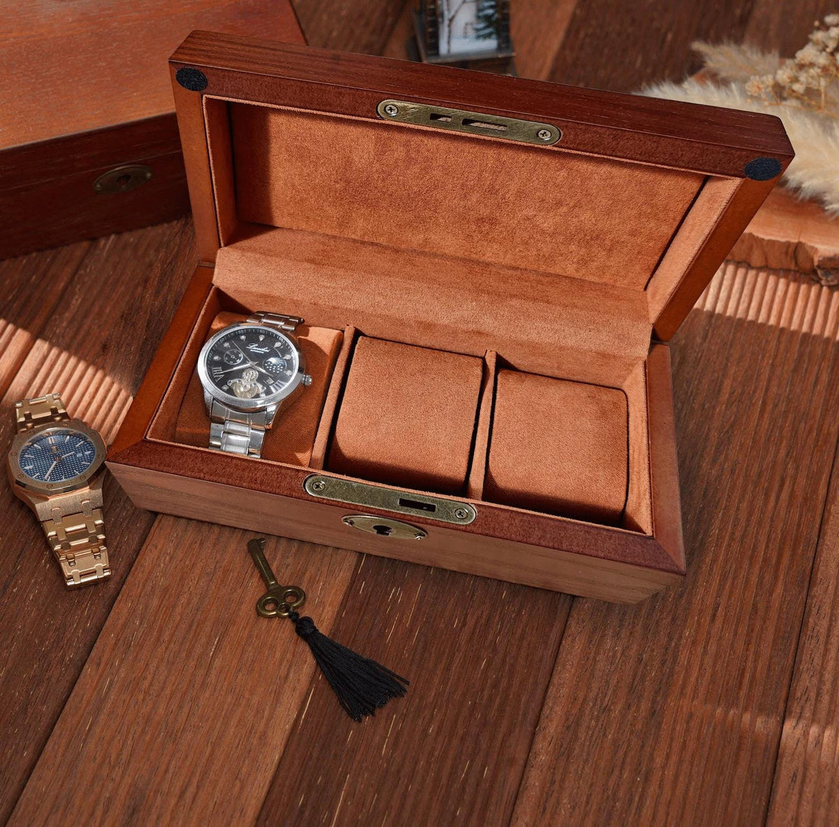 Personalized Wooden Watch Box with Lock & Key, 6 Slot Custom Watch Display Case for Men, Valentine's Day Gift