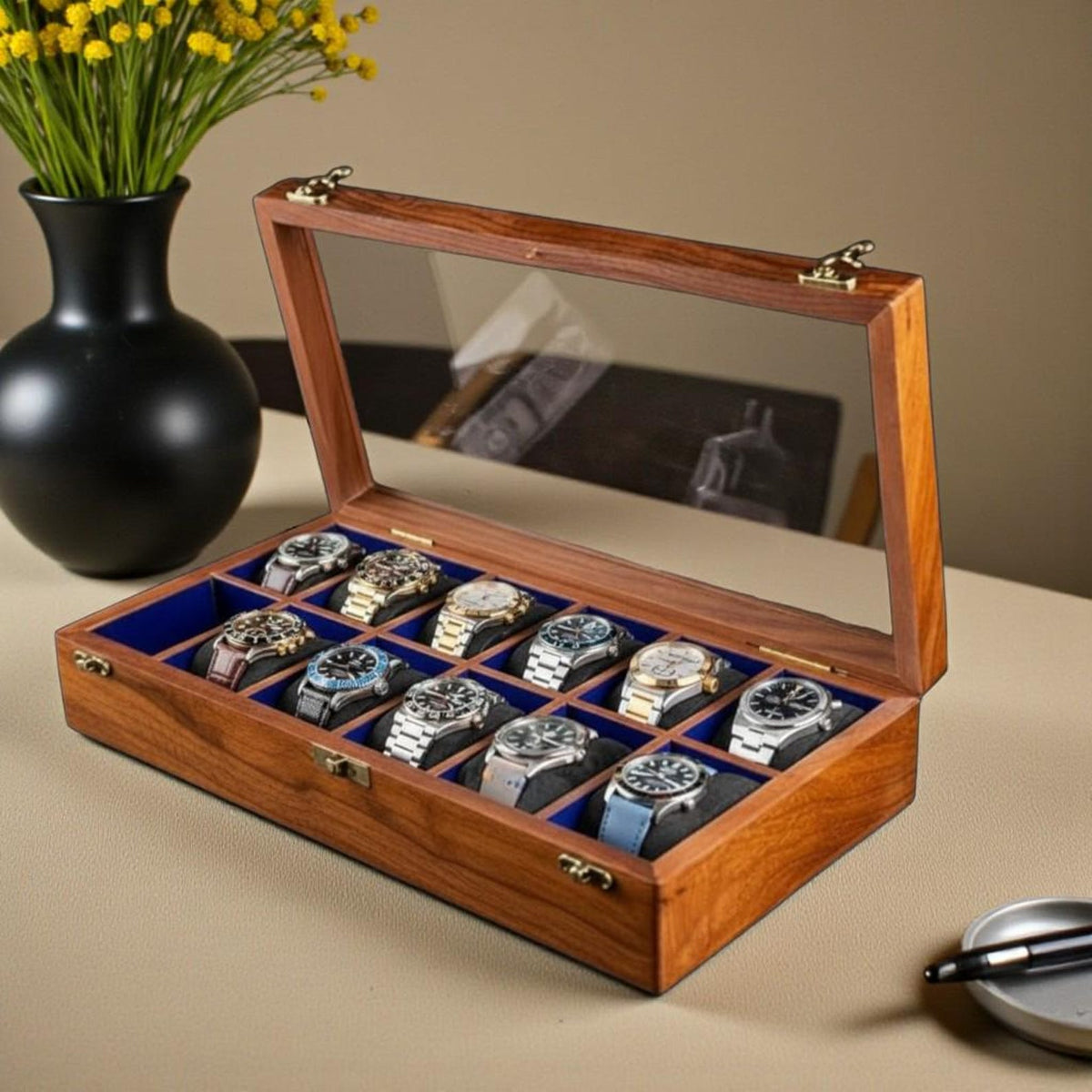 Personalized Wooden Watch Box, Custom Name Engraved Watch Organizer, Wooden Watch Case for Men, Gift for Husband, Dad, Boyfriend