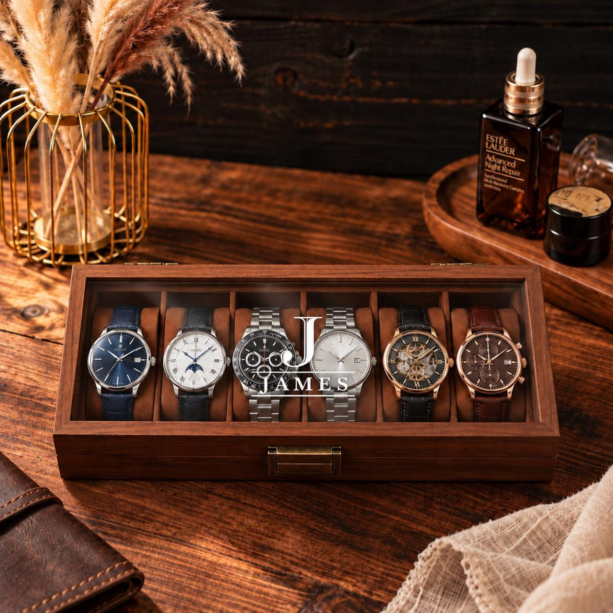 Personalized Glass Watch Box for Men, Engraved Watch & Jewelry Organizer, Custom Display Case, Anniversary Gift for Husband, Christmas Gift