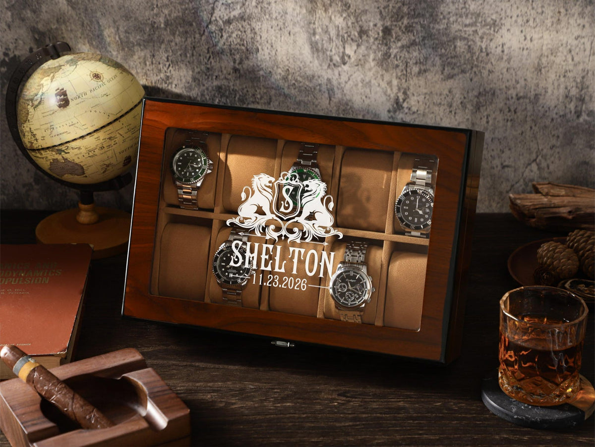 Personalized Watch Box for Men, Custom Wooden Watch Case For 3 6 10 Watches, Bespoke Watch Storage Box, Gift for Husband Dad Groomsmen