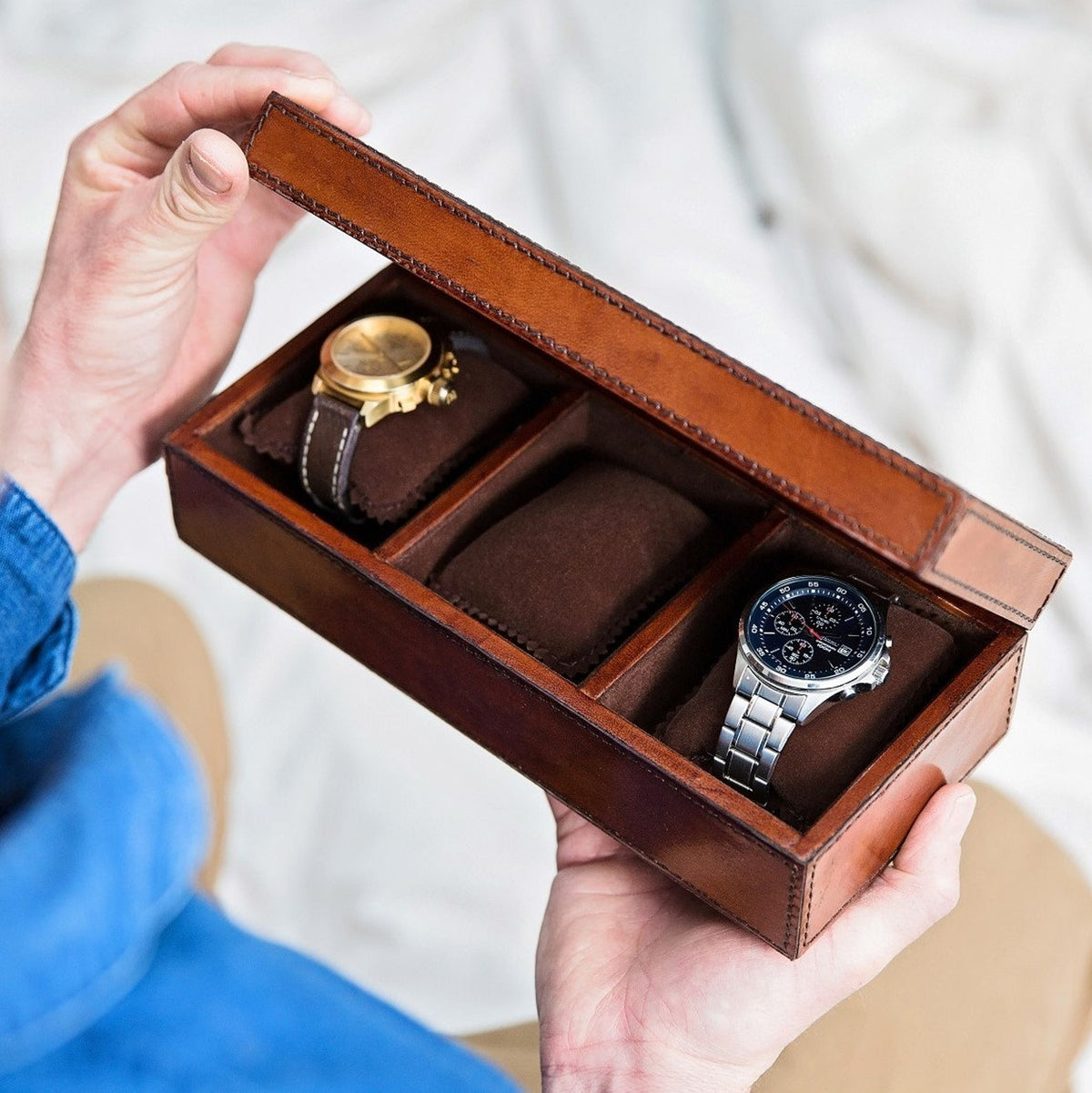 Personalised Leather Watch Box - Leather Anniversary Gift - Father's Day Gift - Wedding Gift - 3rd Wedding Anniversary - Retirement Present