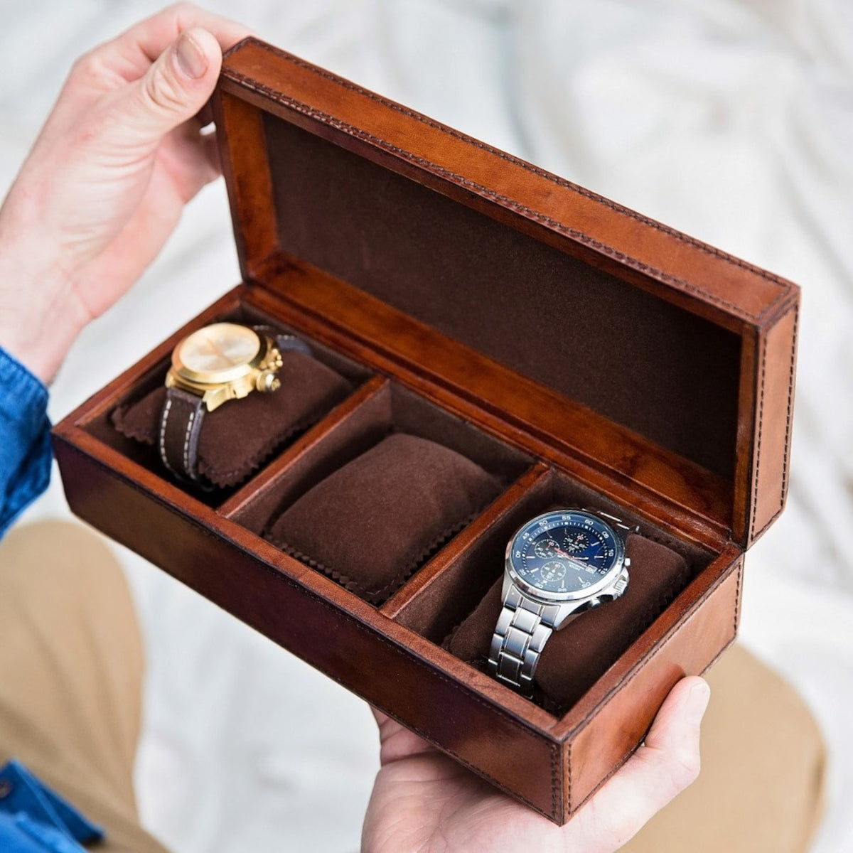 Personalised Leather Watch Box - Leather Anniversary Gift - Father's Day Gift - Wedding Gift - 3rd Wedding Anniversary - Retirement Present