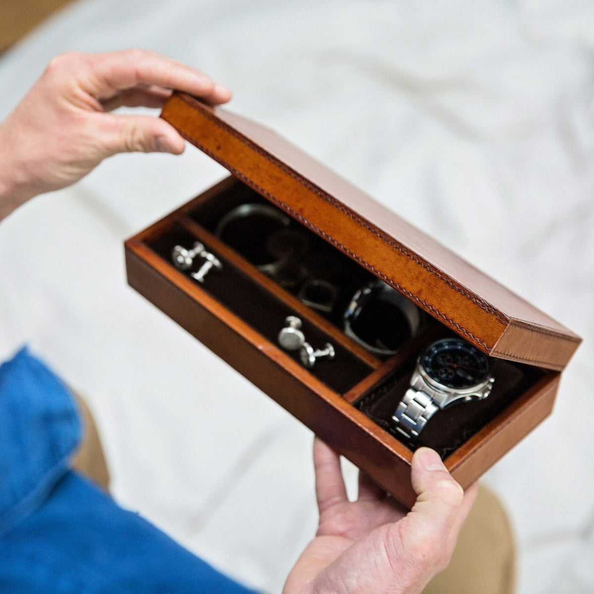 Personalised Leather Watch And Cufflink Box - Men's Jewellery Box - Watch Storage - Leather Anniversary Gift - Father's Day Gift