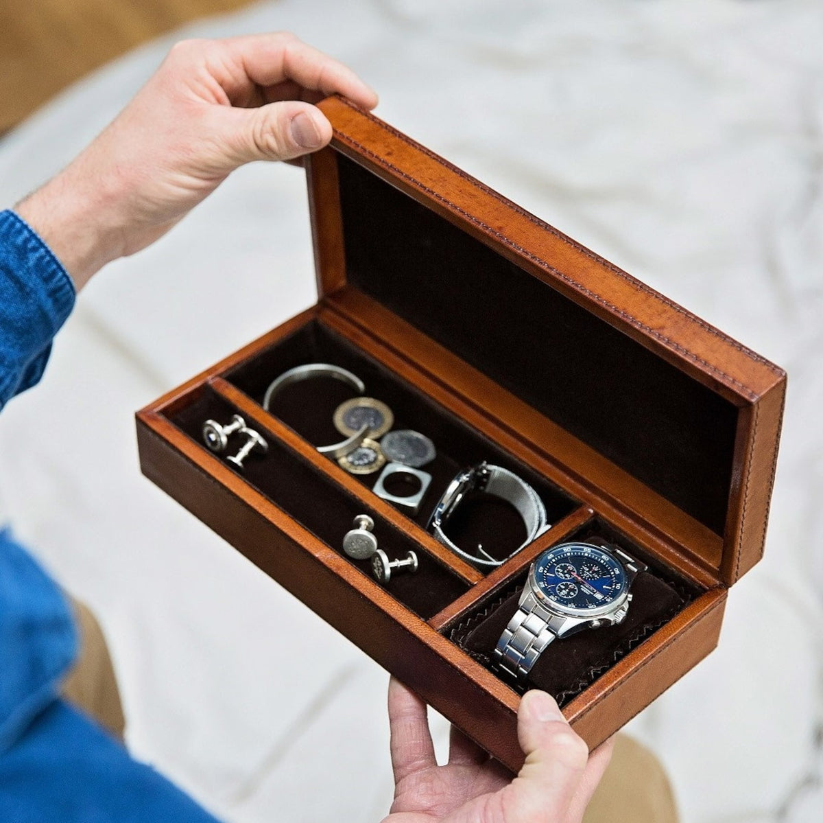Personalised Leather Watch And Cufflink Box - Men's Jewellery Box - Watch Storage - Leather Anniversary Gift - Father's Day Gift