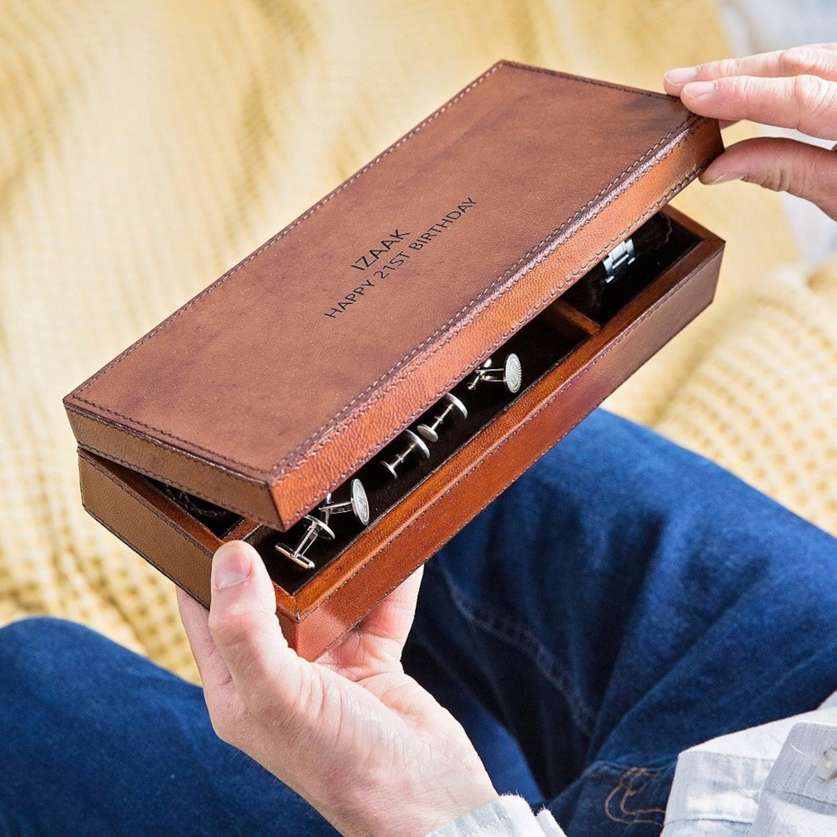 Personalised Leather Watch And Cufflink Box - Men's Jewellery Box - Watch Storage - Leather Anniversary Gift - Father's Day Gift