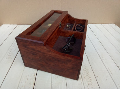 Men's Valet, Watch Case, Valet Box, Watch Box for Men, Boyfriend Gift -Men's Valet Box for 5 watches with Drawer , Men's Watch Box,