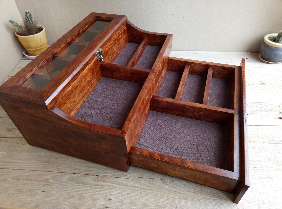 Men's Valet, Watch Case, Valet Box, Watch Box for Men, Boyfriend Gift -Men's Valet Box for 5 watches with Drawer , Men's Watch Box,