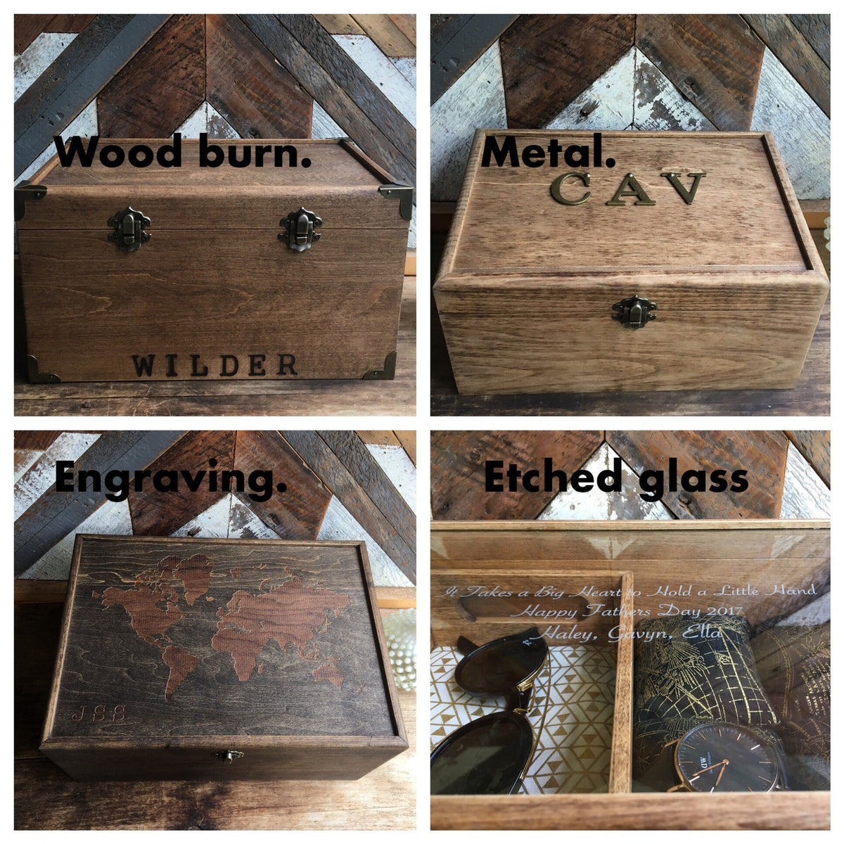 Handmade Wood Watch Box: Glass Top, Valet Tray & Cufflink Storage