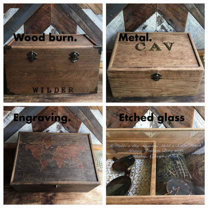 Handmade Wood Watch Box: Glass Top, Valet Tray & Cufflink Storage