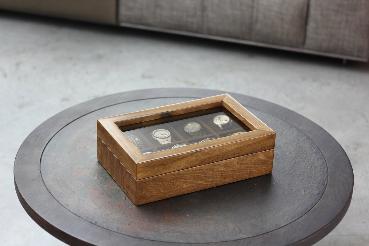 CARPE DIEM – Solid Walnut Wood Watch Box for 8 Watches