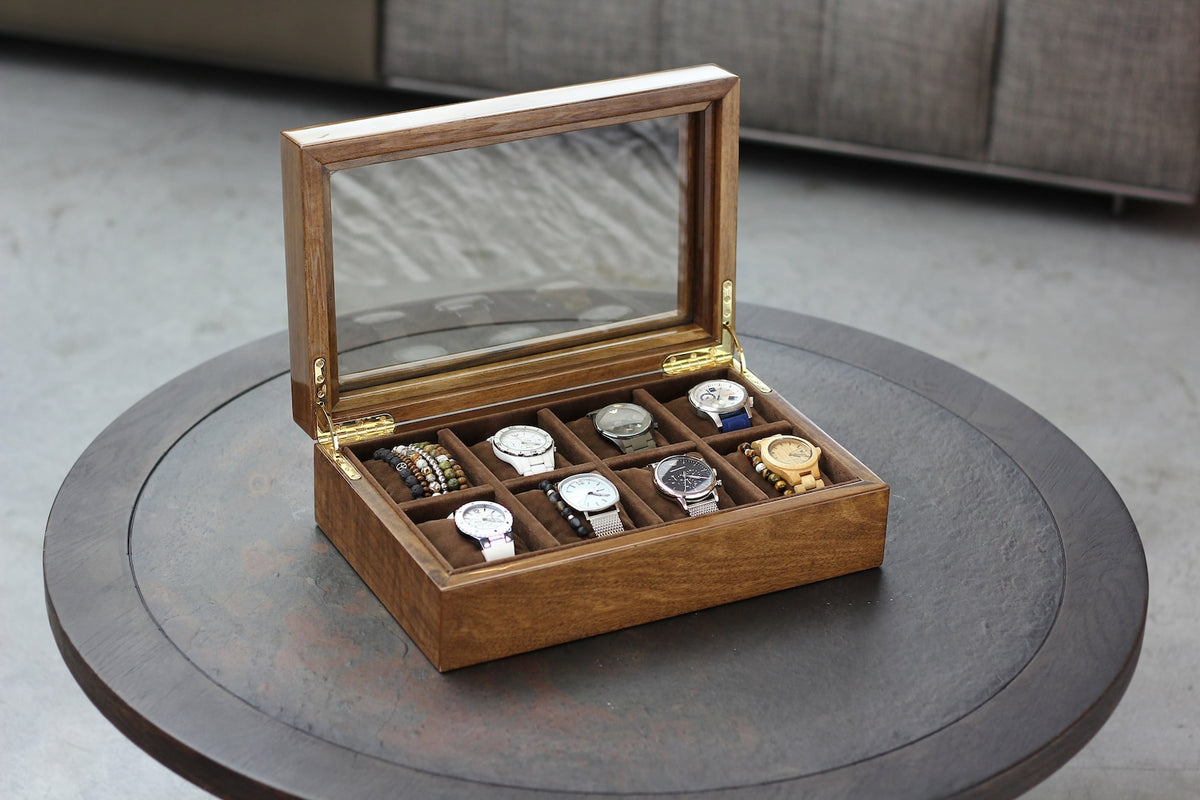 CARPE DIEM – Solid Walnut Wood Watch Box for 8 Watches