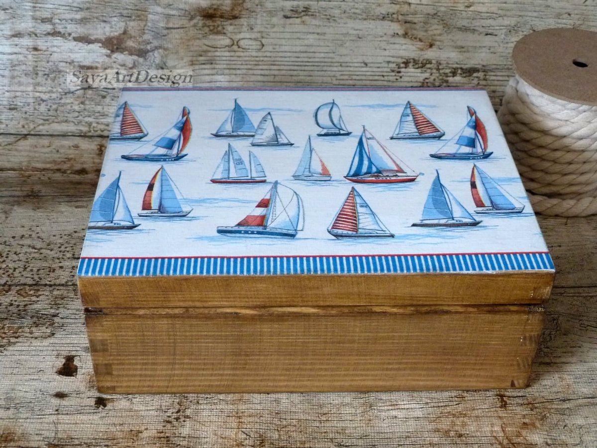 Nautical Wooden Watch Box, Sailing Boat Keepsake Gift for Him