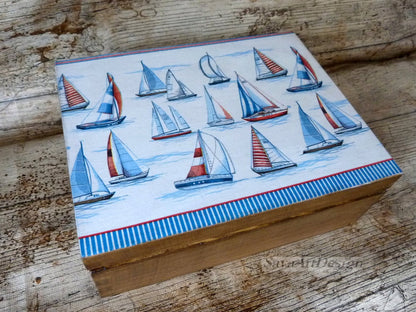 Nautical Wooden Watch Box, Sailing Boat Keepsake Gift for Him