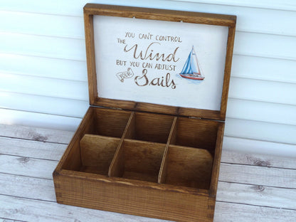 Nautical Wooden Watch Box, Sailing Boat Keepsake Gift for Him