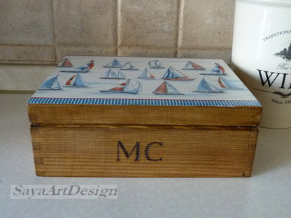 Nautical Wooden Watch Box, Sailing Boat Keepsake Gift for Him