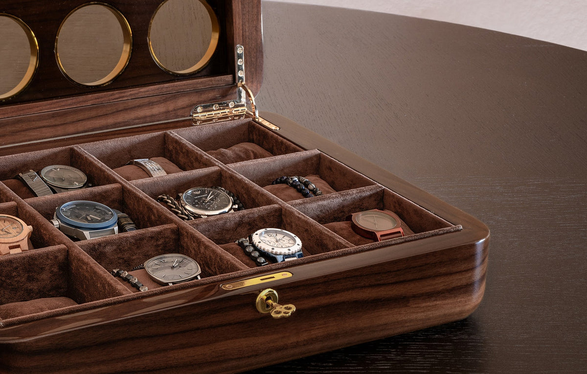 Walnut Wood Watch Box: Large 12-Watch Organizer