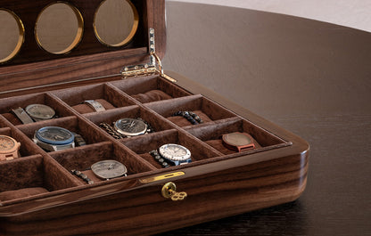 Walnut Wood Watch Box: Large 12-Watch Organizer