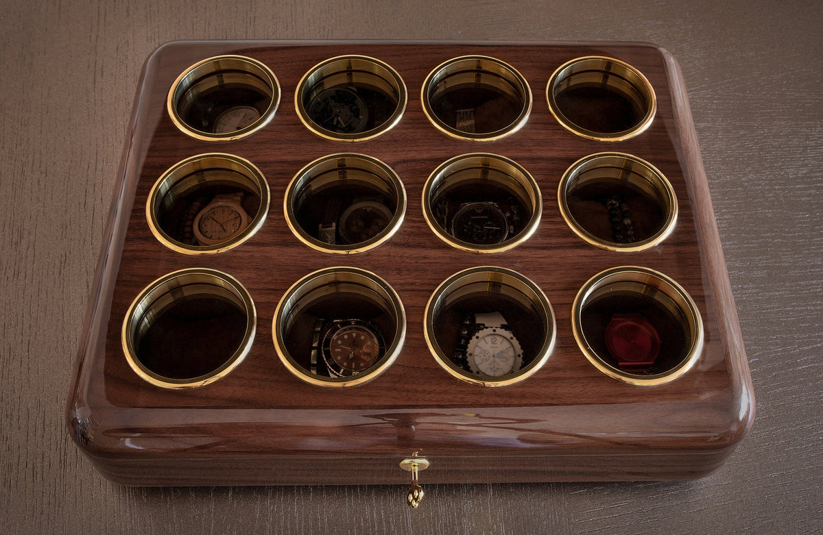 Walnut Wood Watch Box: Large 12-Watch Organizer