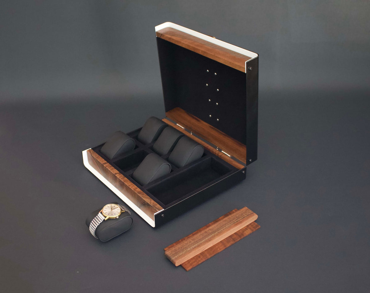 Hand Made Watch Box, Modern Watch Box, Wood Watch Box For Men, Walnut Watch Box For 6 Watches, Watch Box Australia, Watch Storage Case