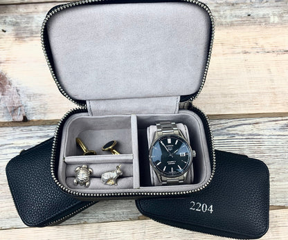 Personalised Leather Travel Watch Case | Genuine Leather, Gifts For Him, Monogram, Groomsmen, Anniversary, Watch Storage