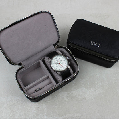 Personalised Leather Travel Watch Case | Genuine Leather, Gifts For Him, Monogram, Groomsmen, Anniversary, Watch Storage