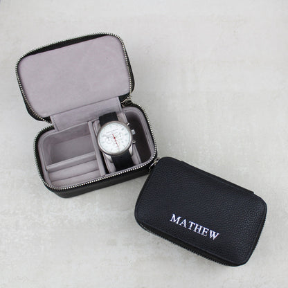 Personalised Leather Travel Watch Case | Genuine Leather, Gifts For Him, Monogram, Groomsmen, Anniversary, Watch Storage