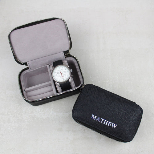 Personalised Leather Travel Watch Case | Genuine Leather, Gifts For Him, Monogram, Groomsmen, Anniversary, Watch Storage
