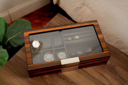 Ebony Sunglasses and Watch Box for Women, Faux Leather Watch Box with Custom Text, Jewelry Box for Her, Custom Logo Watch and Cufflink Case