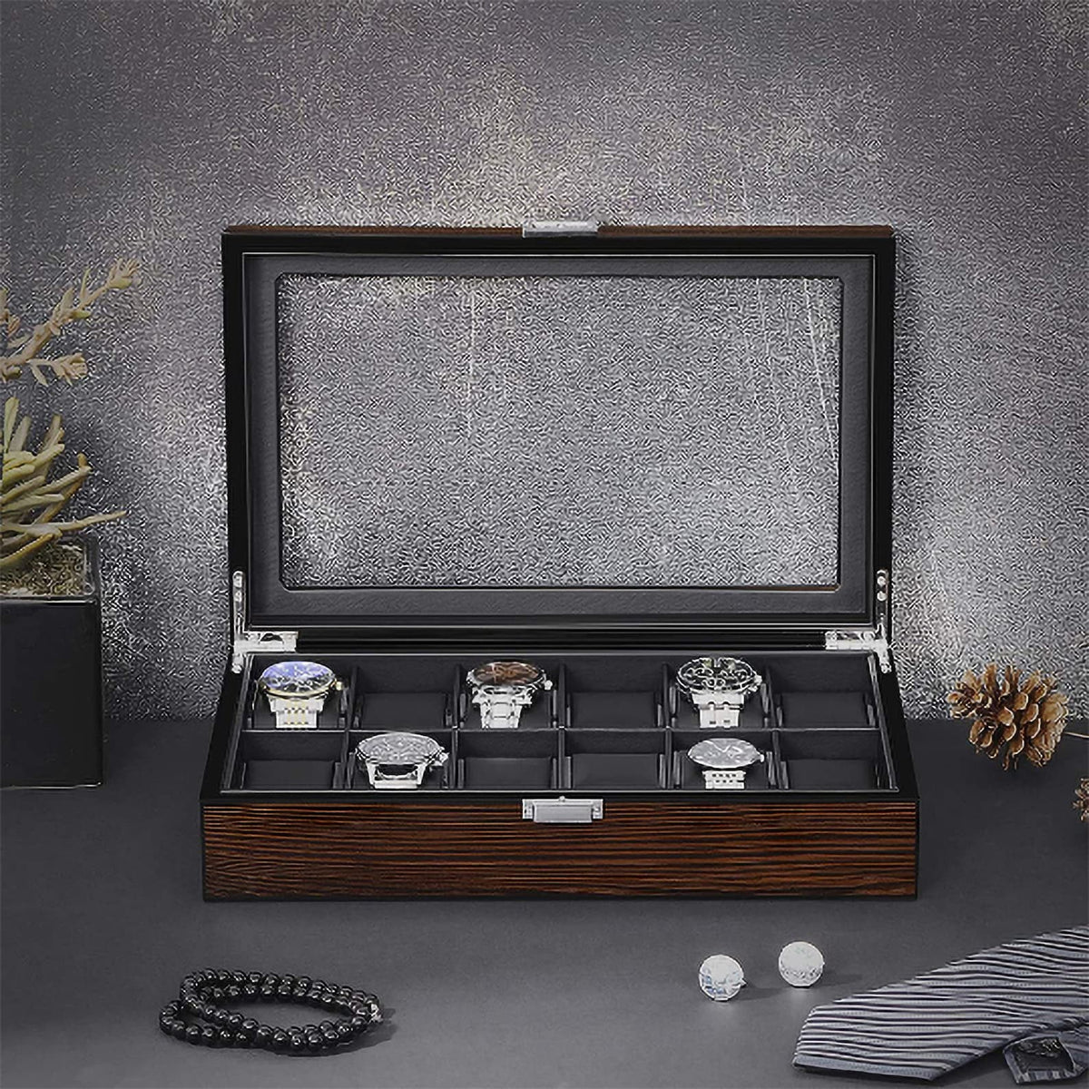 Watch Box For Men,Personalized Watch Storage Box with 6/10/12/20 Slots,Best Wood Organizer for Personal Stuff Like Airpods,small accessories