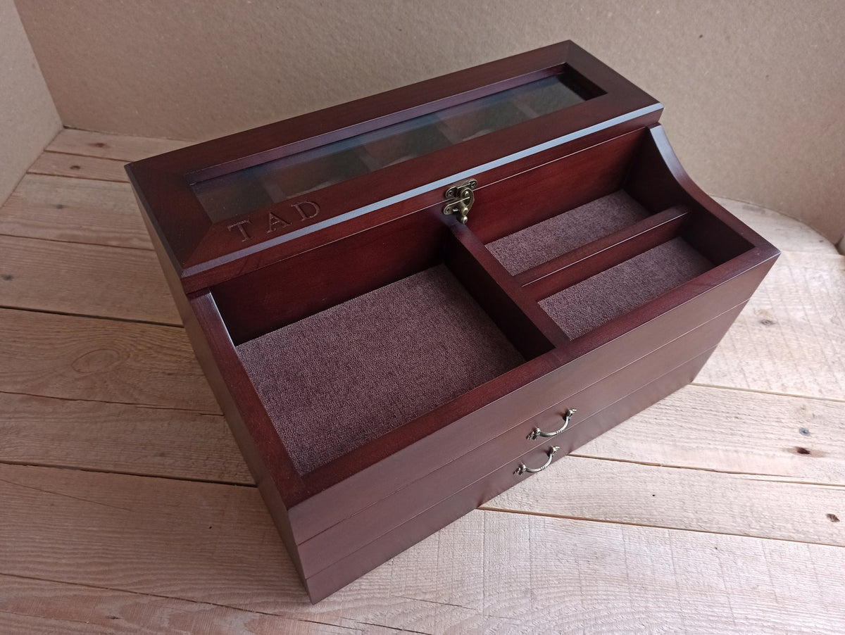 Men's Valet, Watch Case, Valet Box, Watch Box for Men, Boyfriend Gift -Men's Valet Box for 5 watches with Drawer , Men's Watch Box,