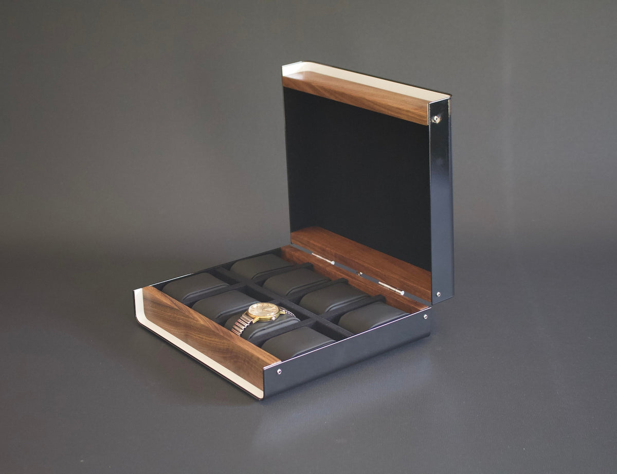 Custom Watch Box 8, Modern Wood Watch Case, Walnut Watch Storage Box, Hand Made Men's Watch Box, Personalised Unique Mens Gift, Watch Box