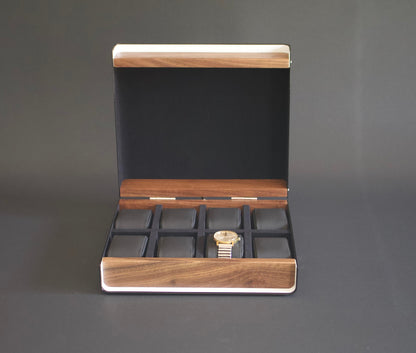Custom Watch Box 8, Modern Wood Watch Case, Walnut Watch Storage Box, Hand Made Men's Watch Box, Personalised Unique Mens Gift, Watch Box