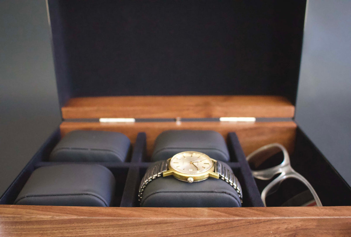 Modern Box For Watches, Wood Watch Case, Custom Men's Gift, 50th Birthday Gift, Watch and Glasses Box, Wood Watch Storage, 4 Watch Box