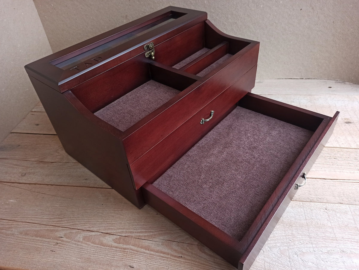 Men's Valet, Watch Case, Valet Box, Watch Box for Men, Boyfriend Gift -Men's Valet Box for 5 watches with Drawer , Men's Watch Box,