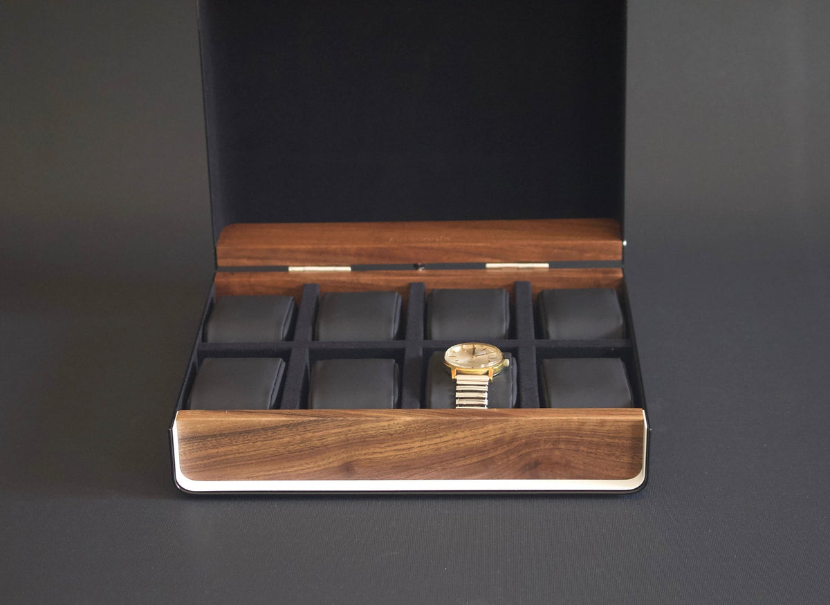 Custom Watch Box 8, Modern Wood Watch Case, Walnut Watch Storage Box, Hand Made Men's Watch Box, Personalised Unique Mens Gift, Watch Box