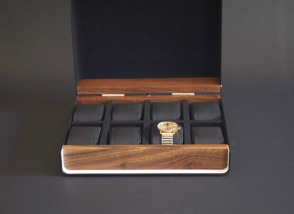 Custom Watch Box 8, Modern Wood Watch Case, Walnut Watch Storage Box, Hand Made Men's Watch Box, Personalised Unique Mens Gift, Watch Box